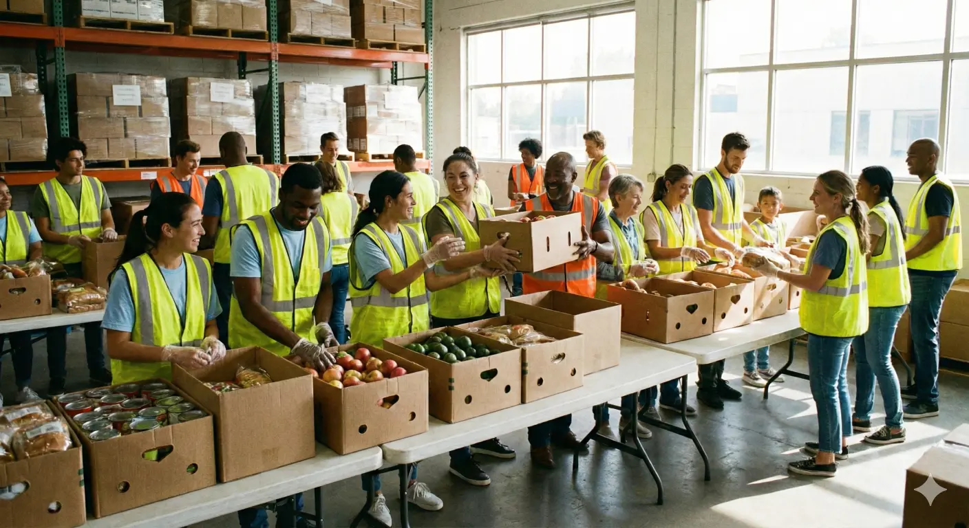 Volunteers organizing food